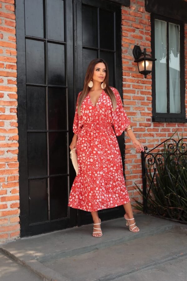 Vestido com elástico na cintura floral branco - Imagem 8