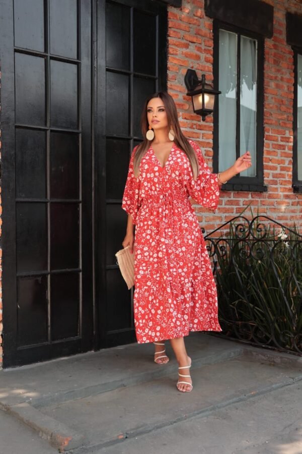 Vestido com elástico na cintura floral branco